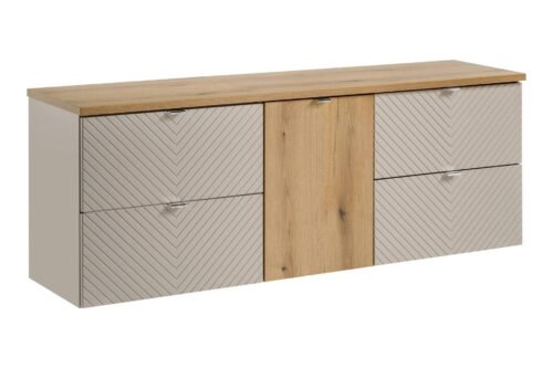 Set of 2 washbasin cabinets, 2S, 60 cm, with countertop and cabinet with basket, 40 cm, Viva Cashmere Oak Coast Evoke