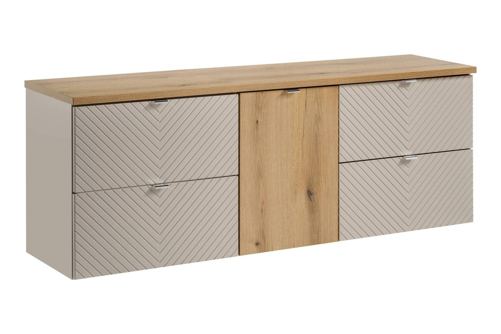 Set of 2 washbasin cabinets, 2S, 60 cm, with countertop and cabinet with basket, 40 cm, Viva Cashmere Oak Coast Evoke