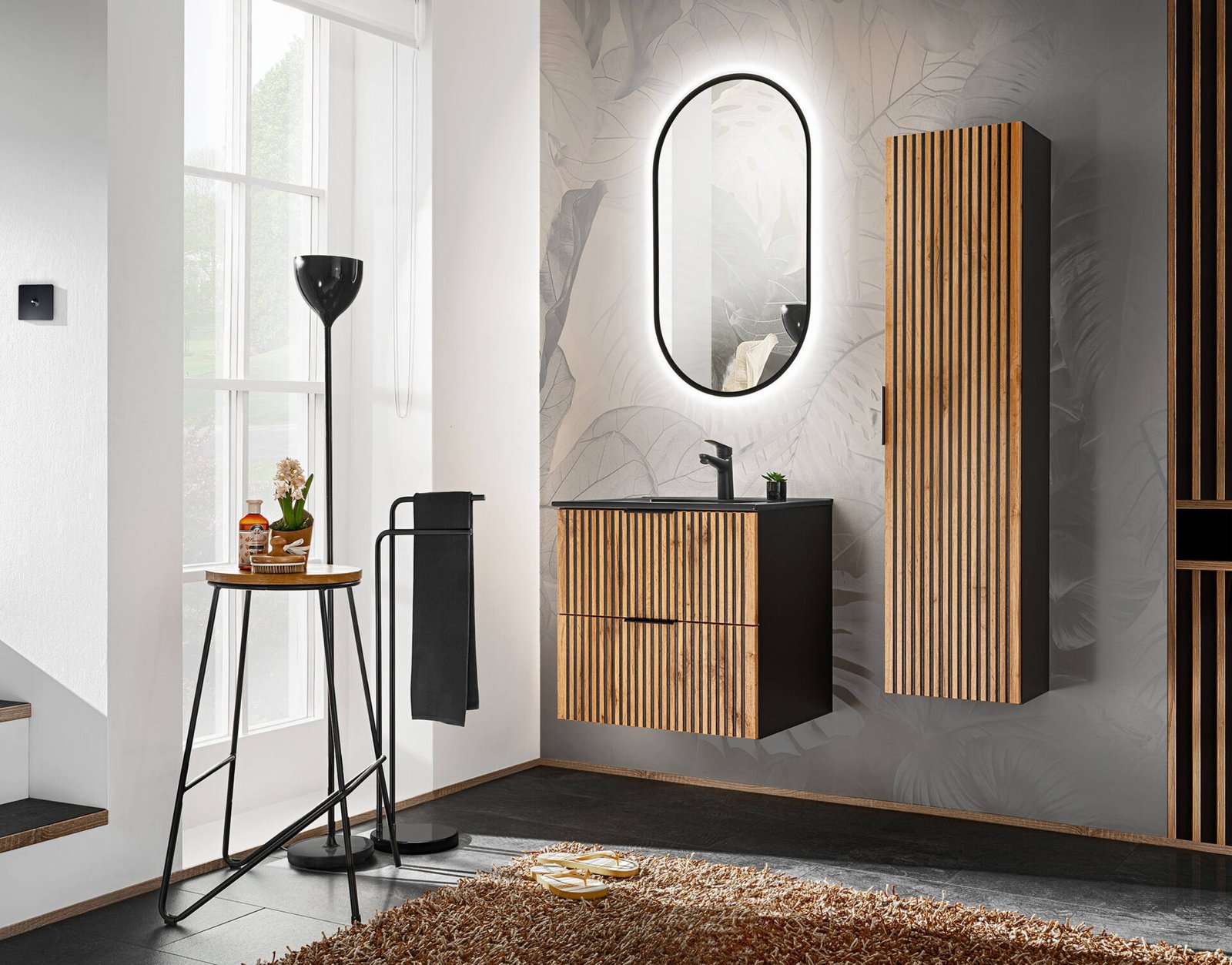 60 cm Xilo Black set with Lava Black washbasin