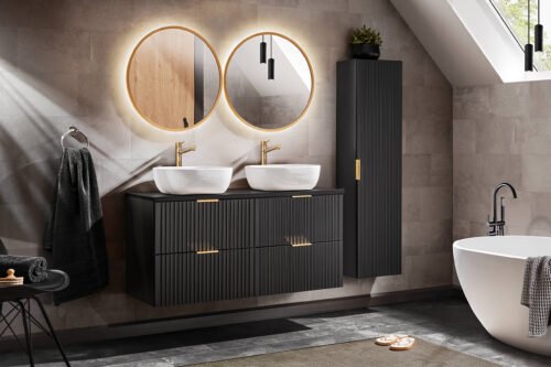 ADEL BLACK set with double cabinet 60 cm, SMILE washbasin and countertop 120 cm