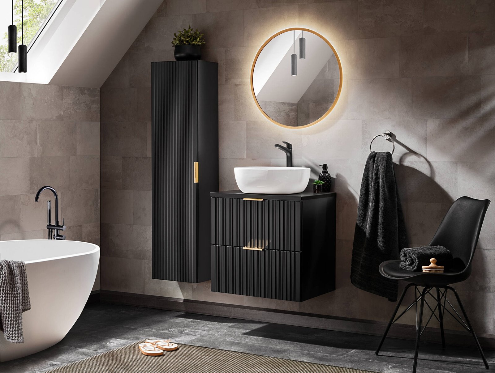 ADEL BLACK set with 60 cm cabinet and SMILE washbasin