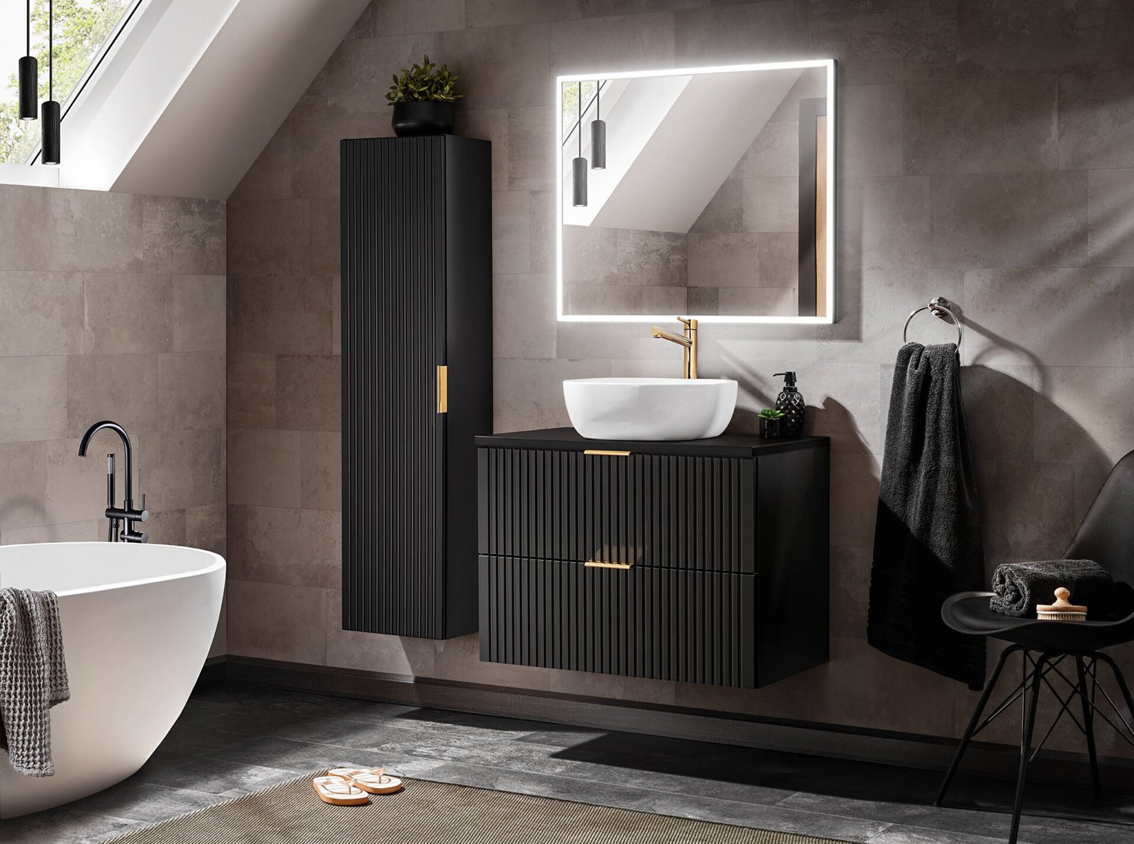 ADEL BLACK set with 80 cm cabinet and SMILE washbasin
