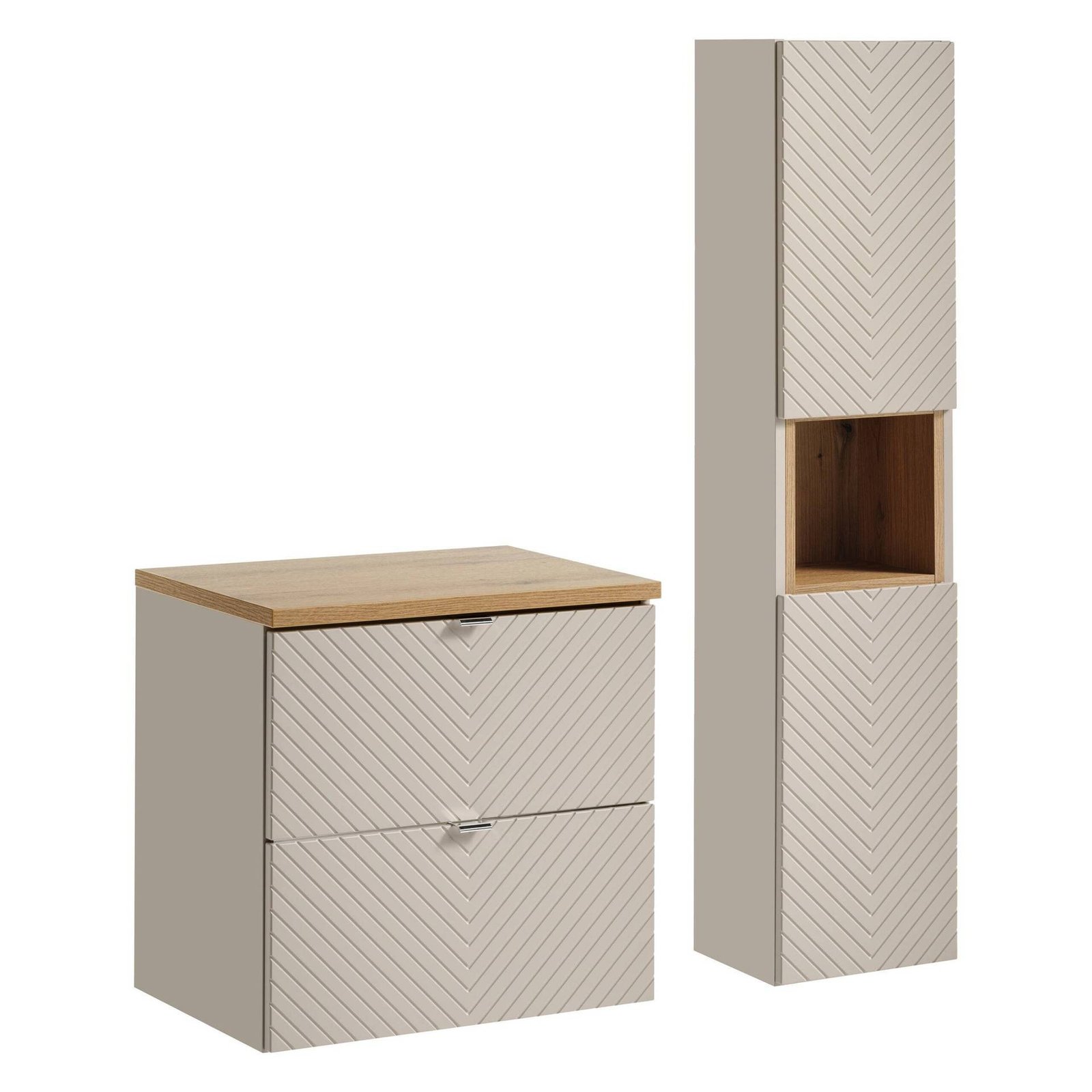 Set of 2 drawers, 60 cm, with worktop and tall column, Viva Cashmere Oak Coast Evoke