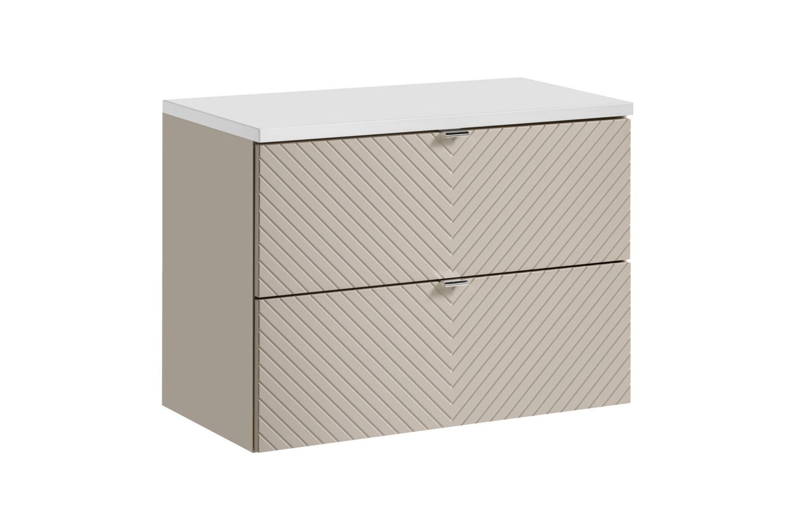 Washbasin cabinet set with 2 drawers, 80 cm, with countertop, Viva Cashmere White