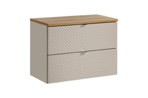 Washbasin cabinet set with 2 drawers, 80 cm, with countertop, Viva Cashmere Oak Coast Evoke