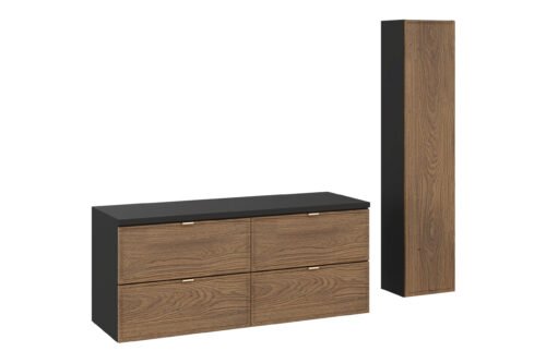 120 cm washbasin cabinet with countertop and high-waisted Casella Black Matte column set