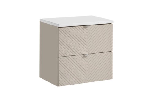 Washbasin cabinet with countertop set, 2 drawers, 60 cm, Viva Cashmere, matt white