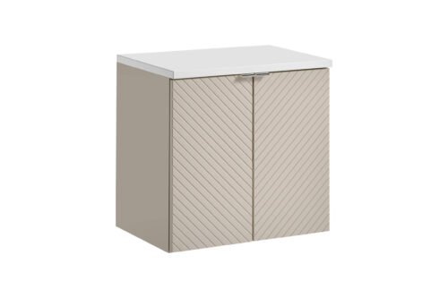 Two-door washbasin cabinet set with countertop, 60 cm, Viva Cashmere White Matt
