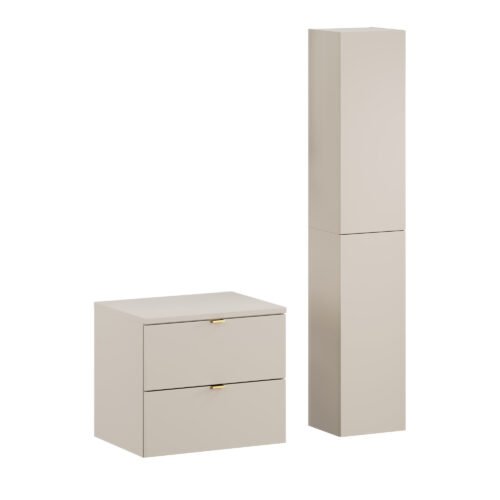 Washbasin cabinet set with 60 cm countertop, 2 drawers and high countertop Dalia Cashmere