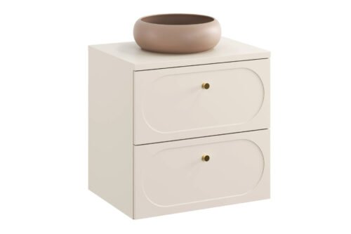Washbasin cabinets with 60 cm countertop, 2 drawers and countertop washbasin Donna Sand set