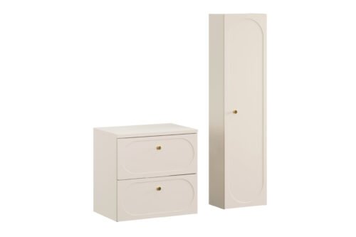 60 cm washbasin cabinet with countertop and tall column set Donna Sand