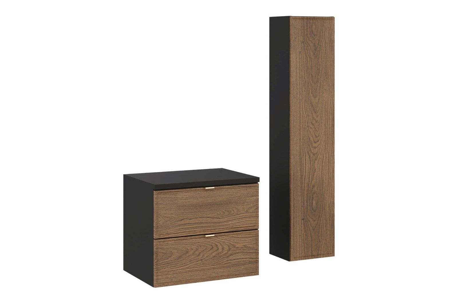 60 cm washbasin cabinet with countertop and high-waisted Casella Black Matte column set
