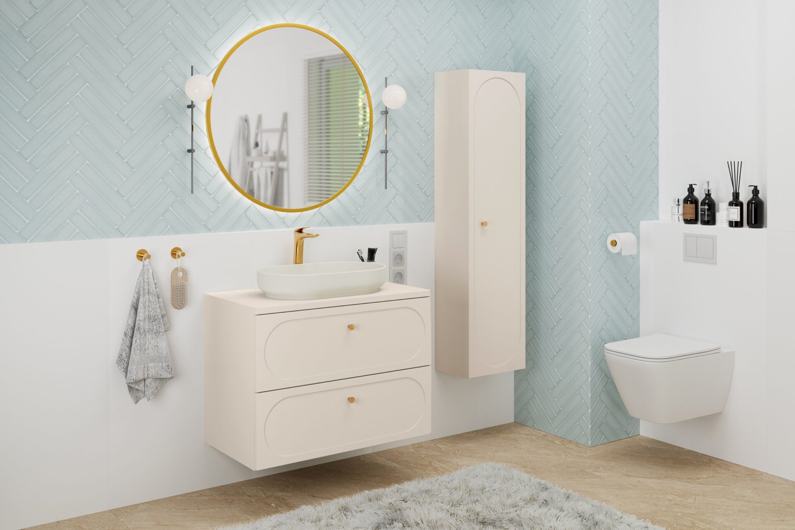 Donna Sand washbasin cabinet with countertop, 80 cm, 2 drawers, set - Image 5