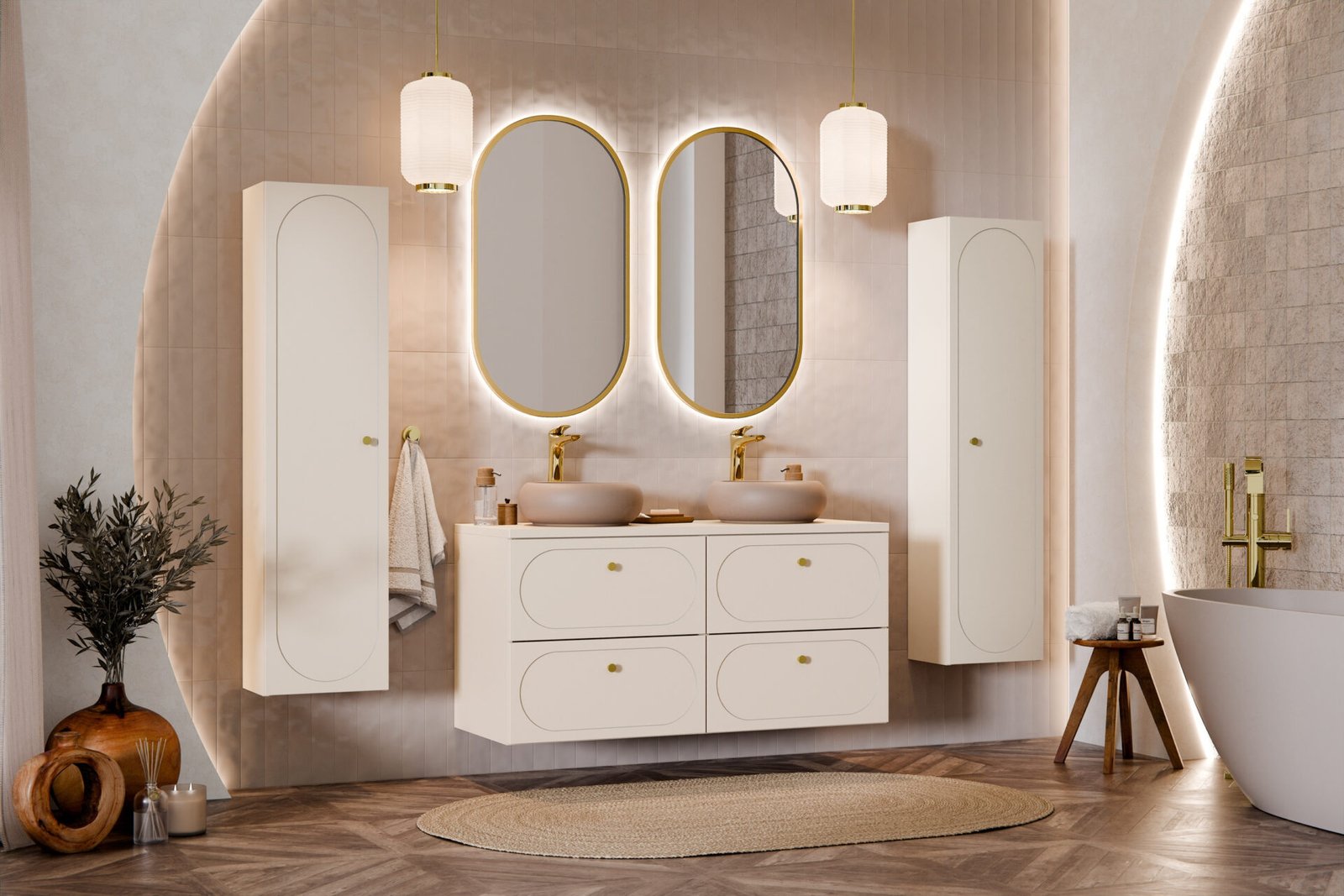 Donna Sand washbasin cabinet with countertop, 80 cm, 2 drawers, set - Image 4