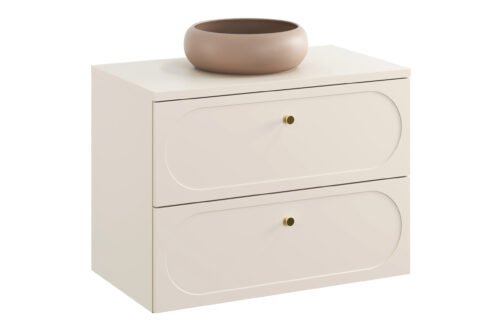 Washbasin cabinets with 80 cm countertop, 2 drawers and countertop washbasin Donna Sand set