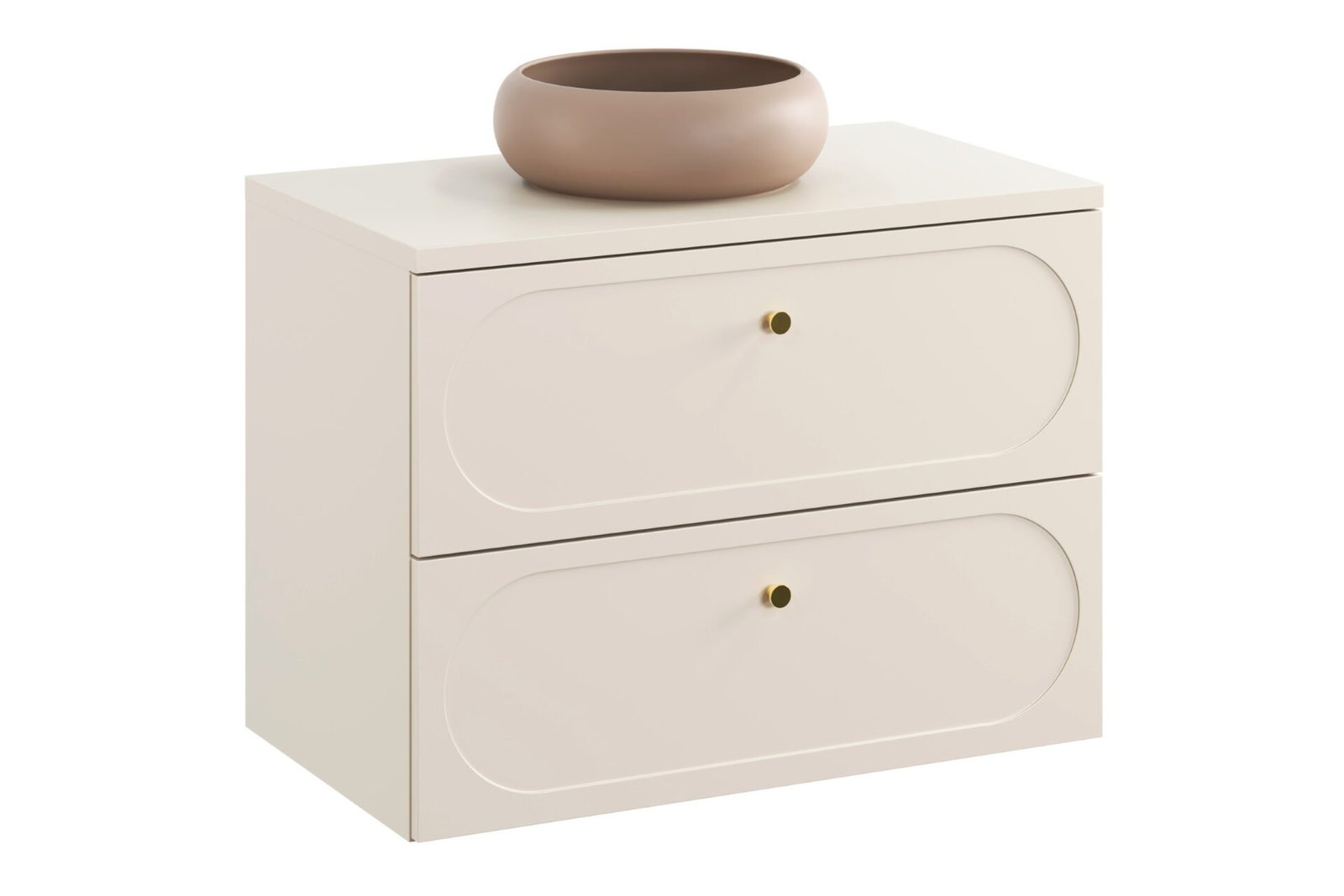 Washbasin cabinets with 80 cm countertop, 2 drawers and countertop washbasin Donna Sand set