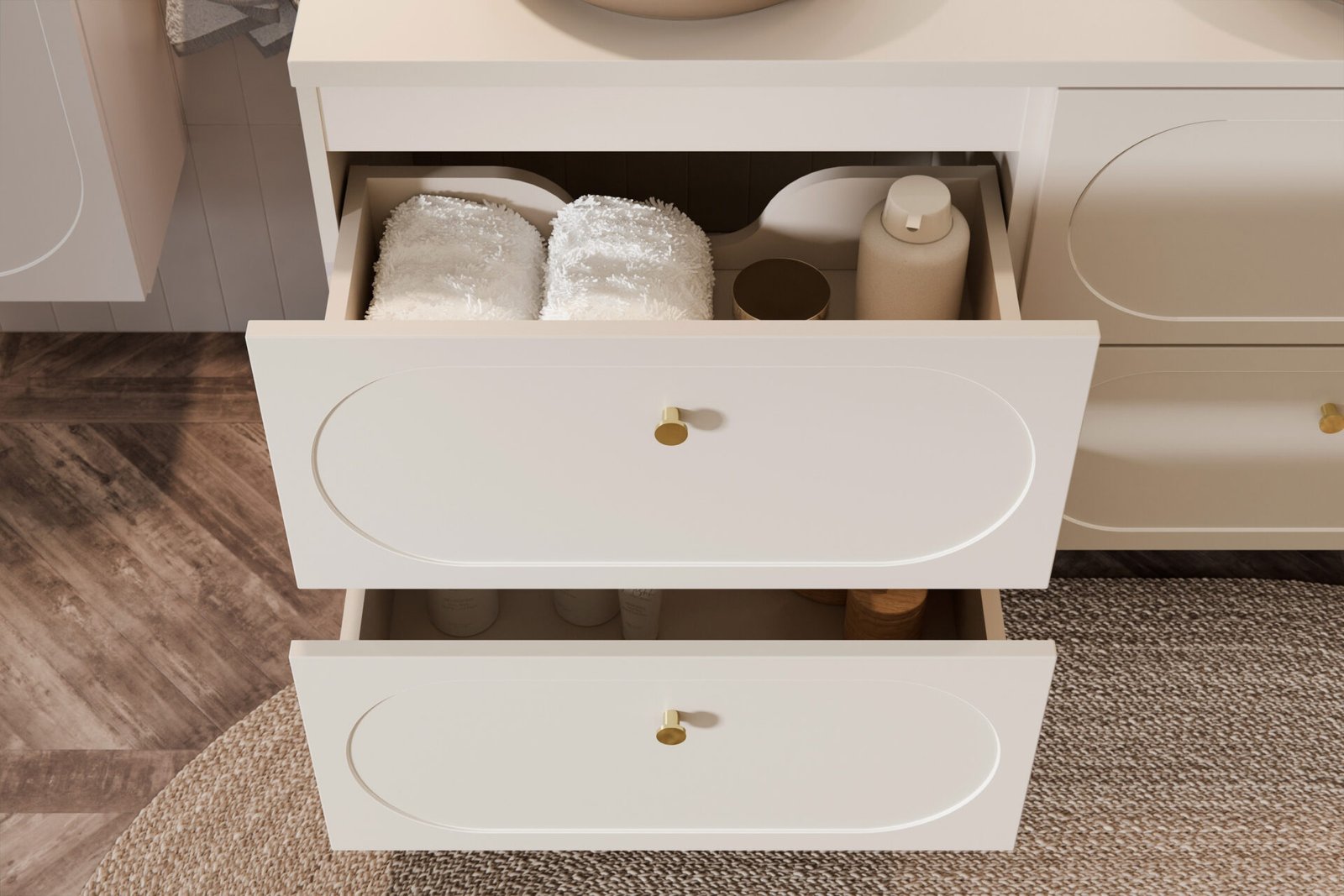 Washbasin cabinets with 80 cm countertop, 2 drawers and countertop washbasin Donna Sand set - Image 5