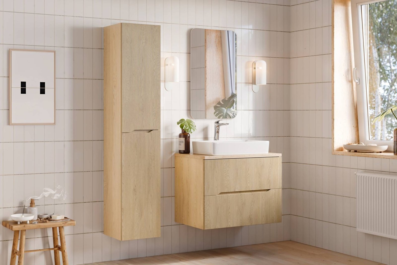 Washbasin cabinet with countertop set, 80 cm, Nordic Cremona - Image 3