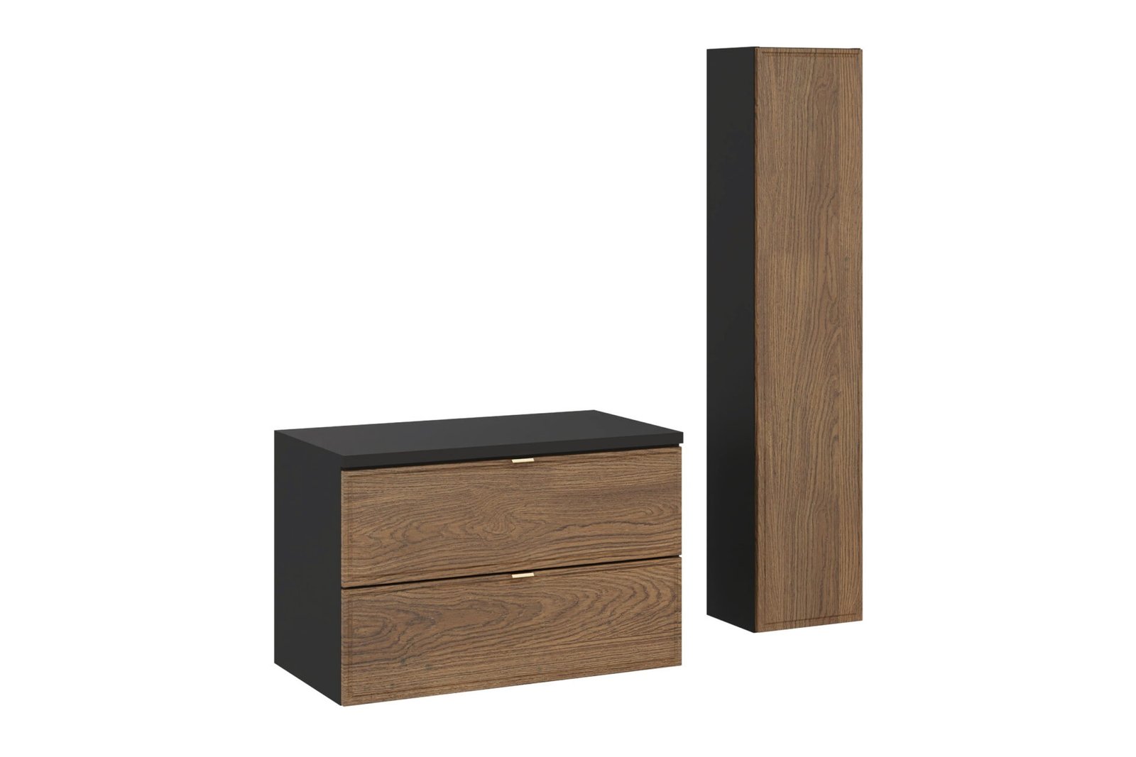 Washbasin cabinet set with 80 cm countertop and high-waist column "Casella Matte Black"