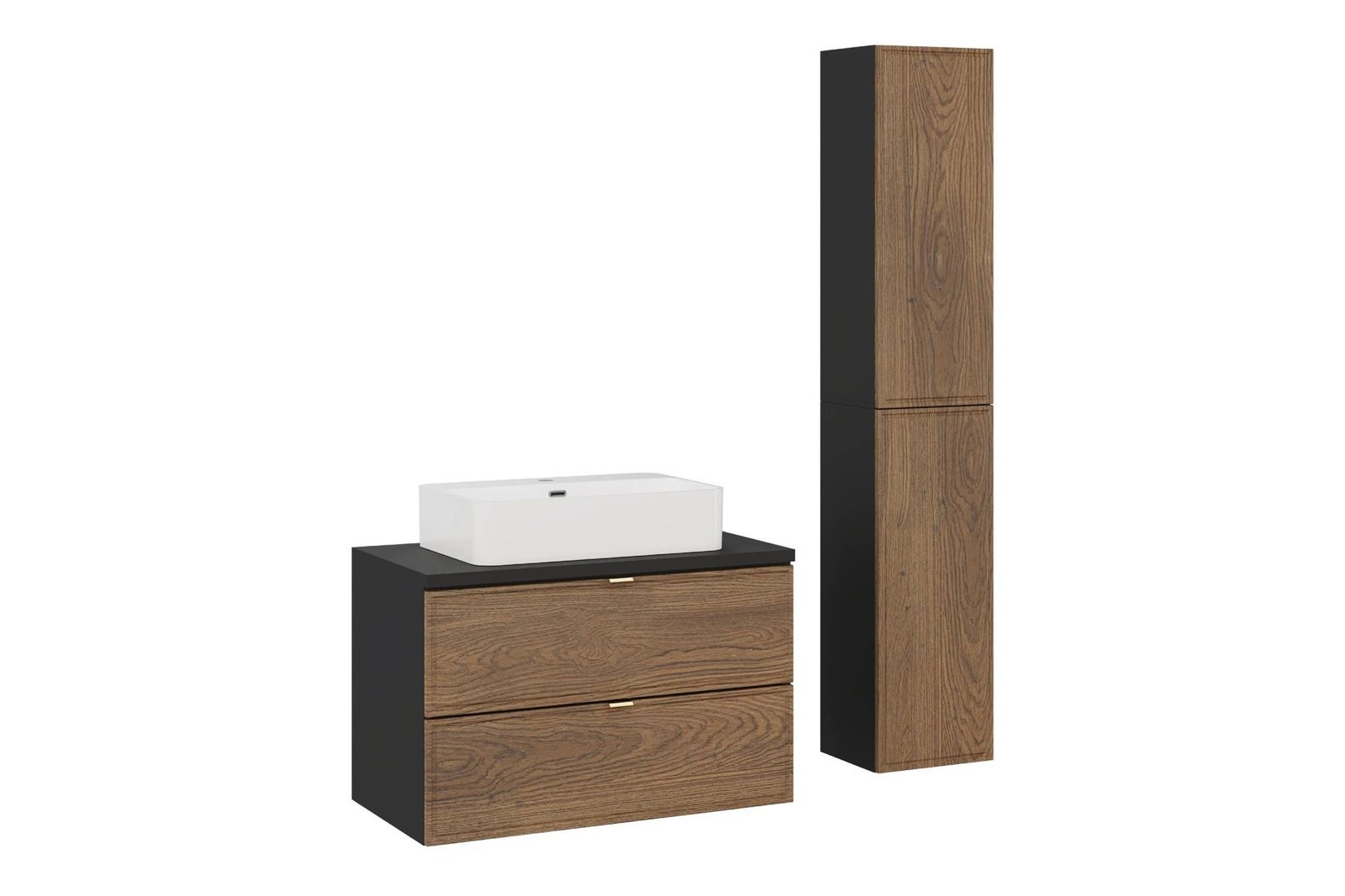 Washbasin cabinets with 80 cm countertop, set of countertop washbasin and two Talia Casella semi-columns in matte black