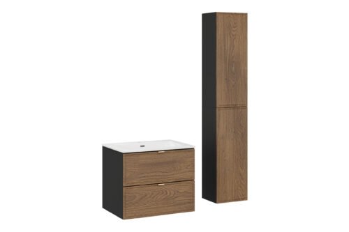 Set of 60 cm washbasin cabinets and 2 Talia Casella semi-columns, matte black