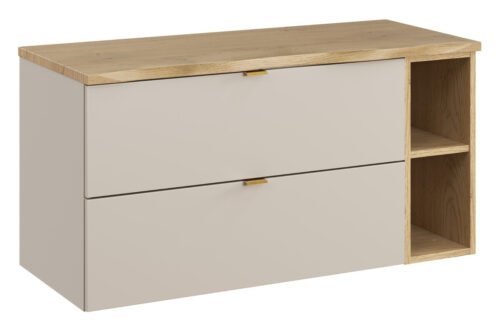 80 cm washbasin cabinet set with 100 cm countertop and 20 cm shelf, matt oak Cremona Cashmere color