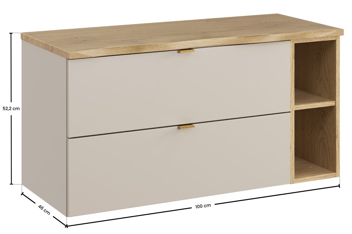 80 cm washbasin cabinet set with 100 cm countertop and 20 cm shelf, matt oak Cremona Cashmere color - Image 2