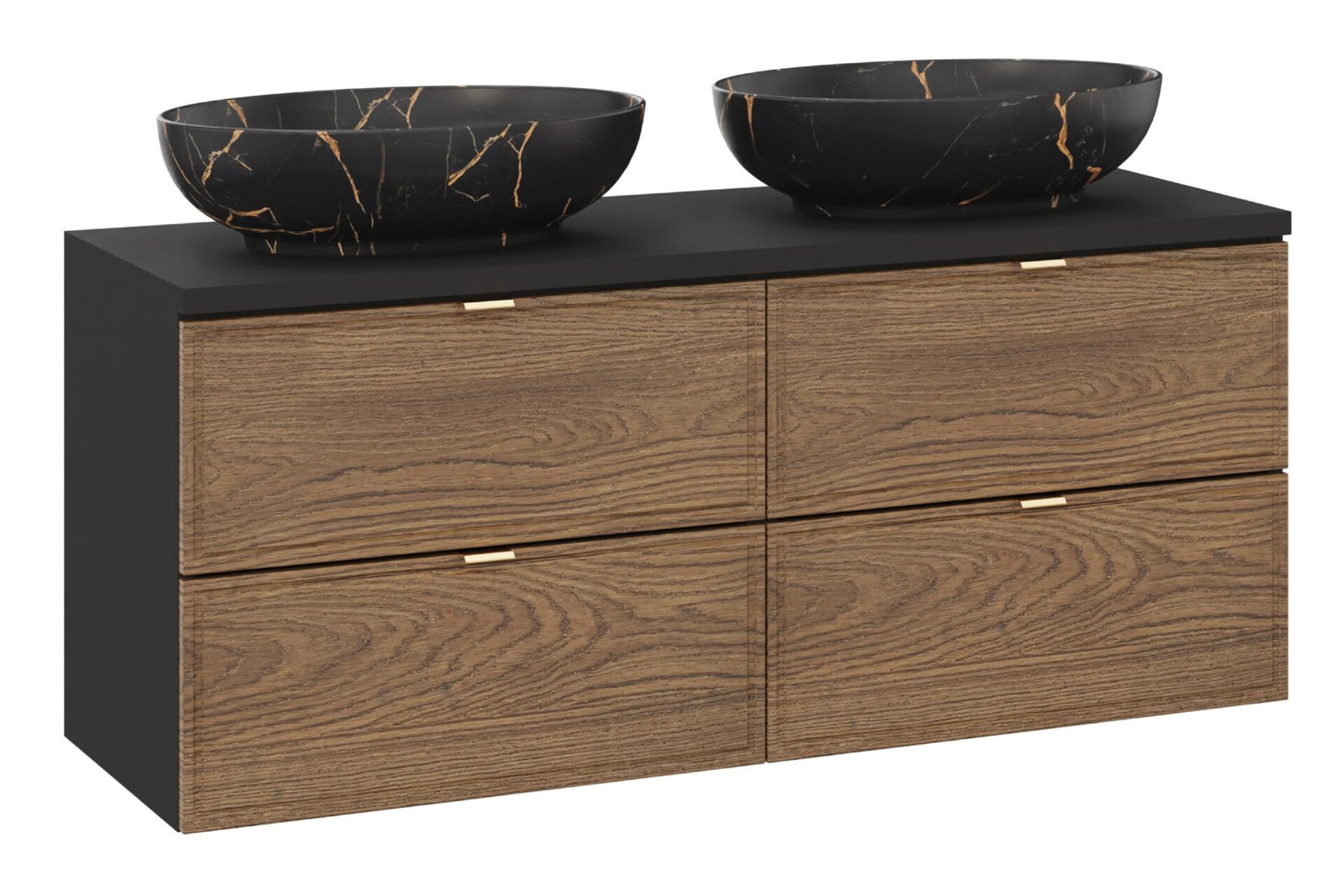 Set of cabinets with countertop and 2 countertop-mounted washbasins, 120 cm, Talia Casella, matte black