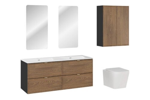 Cabinet with double washbasin 120 cm and 2 semi-columns, 2 mirrors and toilet set, Talia Casella matte black