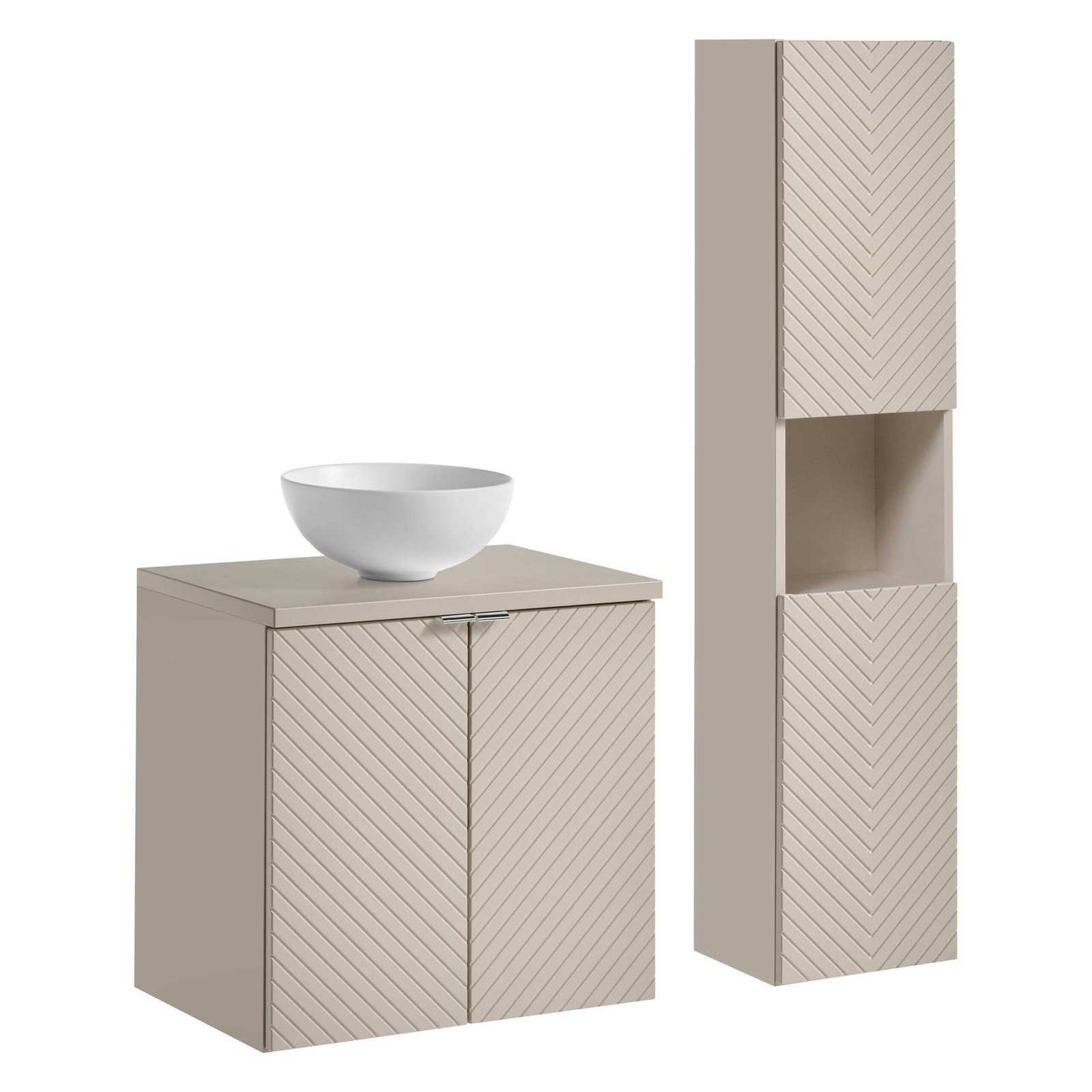 Two-door washbasin cabinets 60 cm with countertop and high column "Viva Cashmere" set