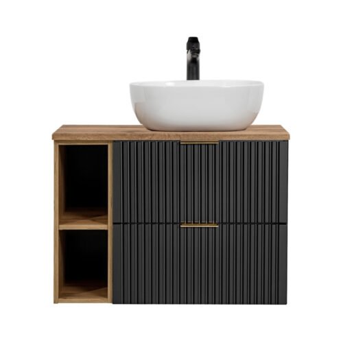 80 cm washbasin cabinet with countertop and shelf set Adel Black