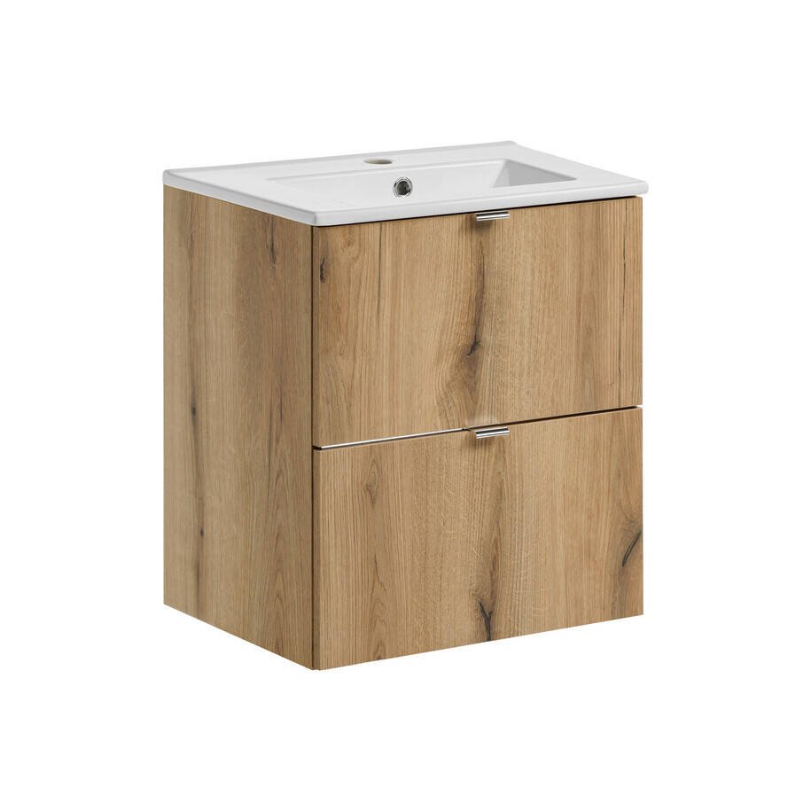 Washbasin cabinet furniture set, 50 cm, Nova Oak, Cost Evoke, white, glossy