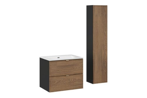 Cabinet set with washbasin for furniture 60 cm and high-waisted Casella column, matte black