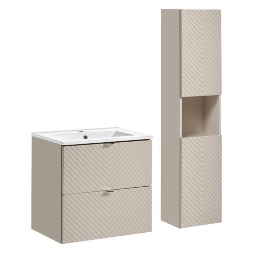 60 cm washbasin cabinet and tall column set “Viva Cashmere”