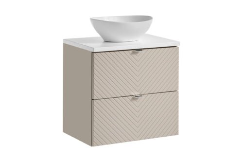 Cabinet with sink and countertop with 2 drawers set, 60 cm, Viva Cashmere White