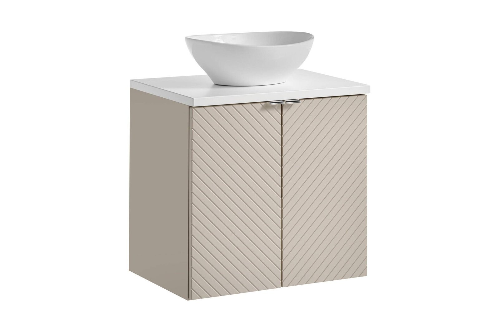 Vanity unit with washbasin and 2D countertop set, 60 cm, Viva Cashmere White
