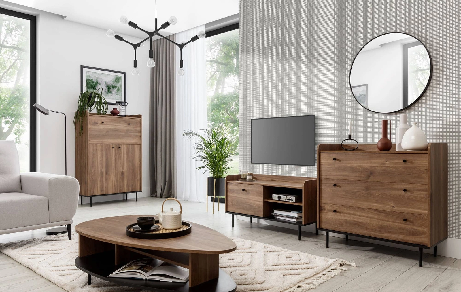 Apallo furniture set made of brandy oak "Castello", exclusive design, sturdy parts on metal legs, delicate handles, high tabletop edges