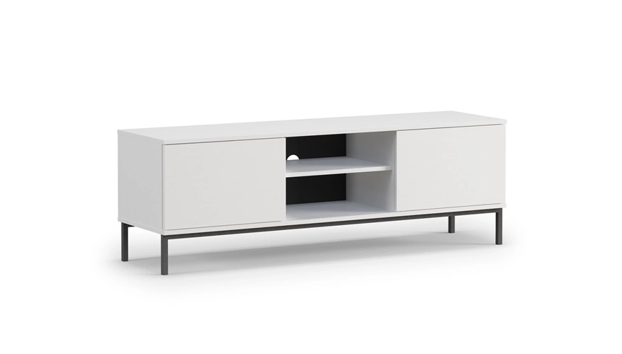 White "Tutti" furniture set, simple wall cabinet, sturdy elements on a black metal base, push-opening system without handles - Image 5