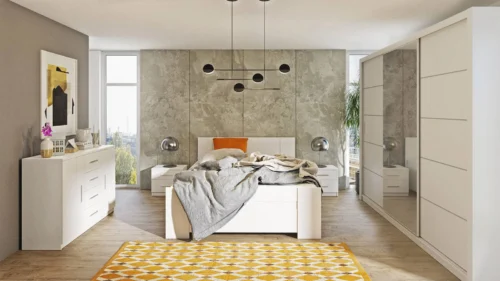 Rico white bedroom furniture set, timeless design, spacious sliding wardrobe with mirror
