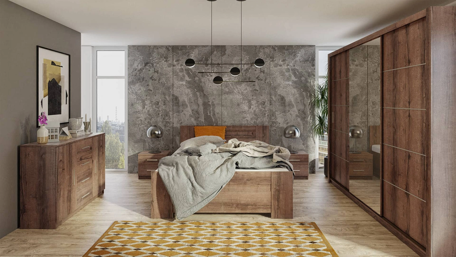 Rico oak monastery bedroom furniture set timeless design bedroom furniture set spacious sliding wardrobe with mirror