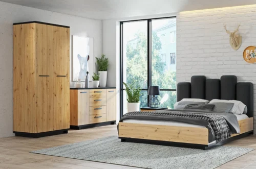 Simi GB Artisan oak/black bedroom furniture set. Modern design bedroom furniture set made of high quality laminated board