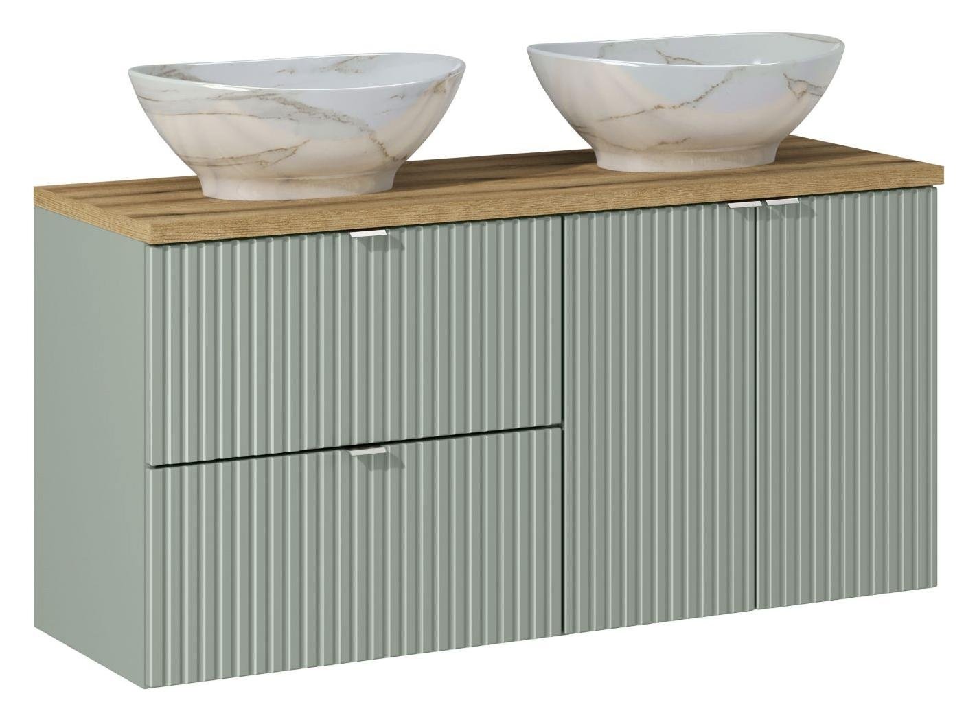 Set with oak countertop and Pati 120 cm Line Reed Green sink