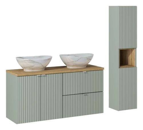 Set with oak countertop and Pati 120 cm Line Reed Green sink