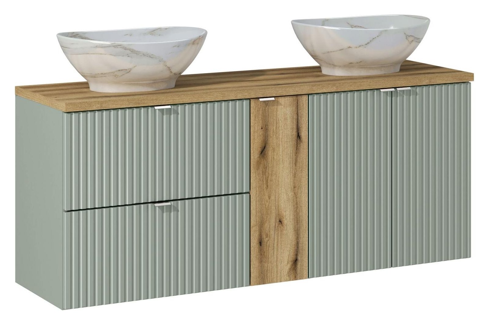 Set with oak countertop and Pati 140 cm Line Reed Green sink