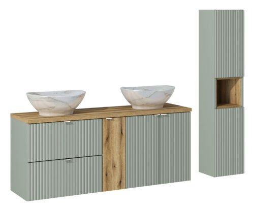 Set with oak countertop and Pati 140 cm Line Reed Green sink