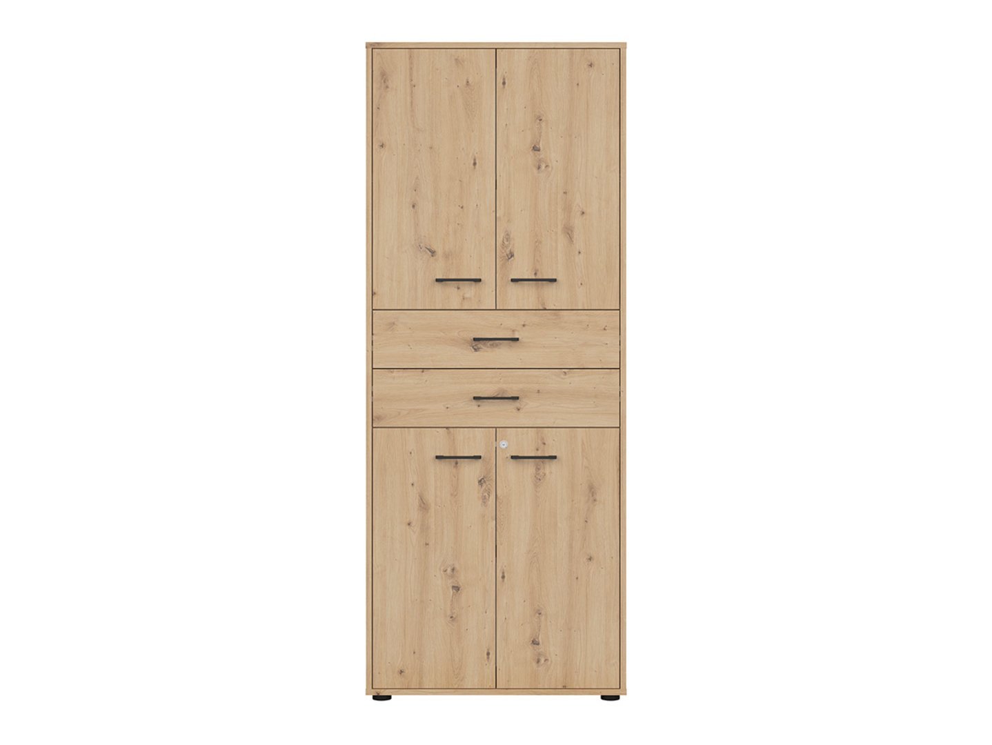 Four-door bookcase with two drawers, closed, SPACE OFFICE, 80 cm, oak imitation - Image 2