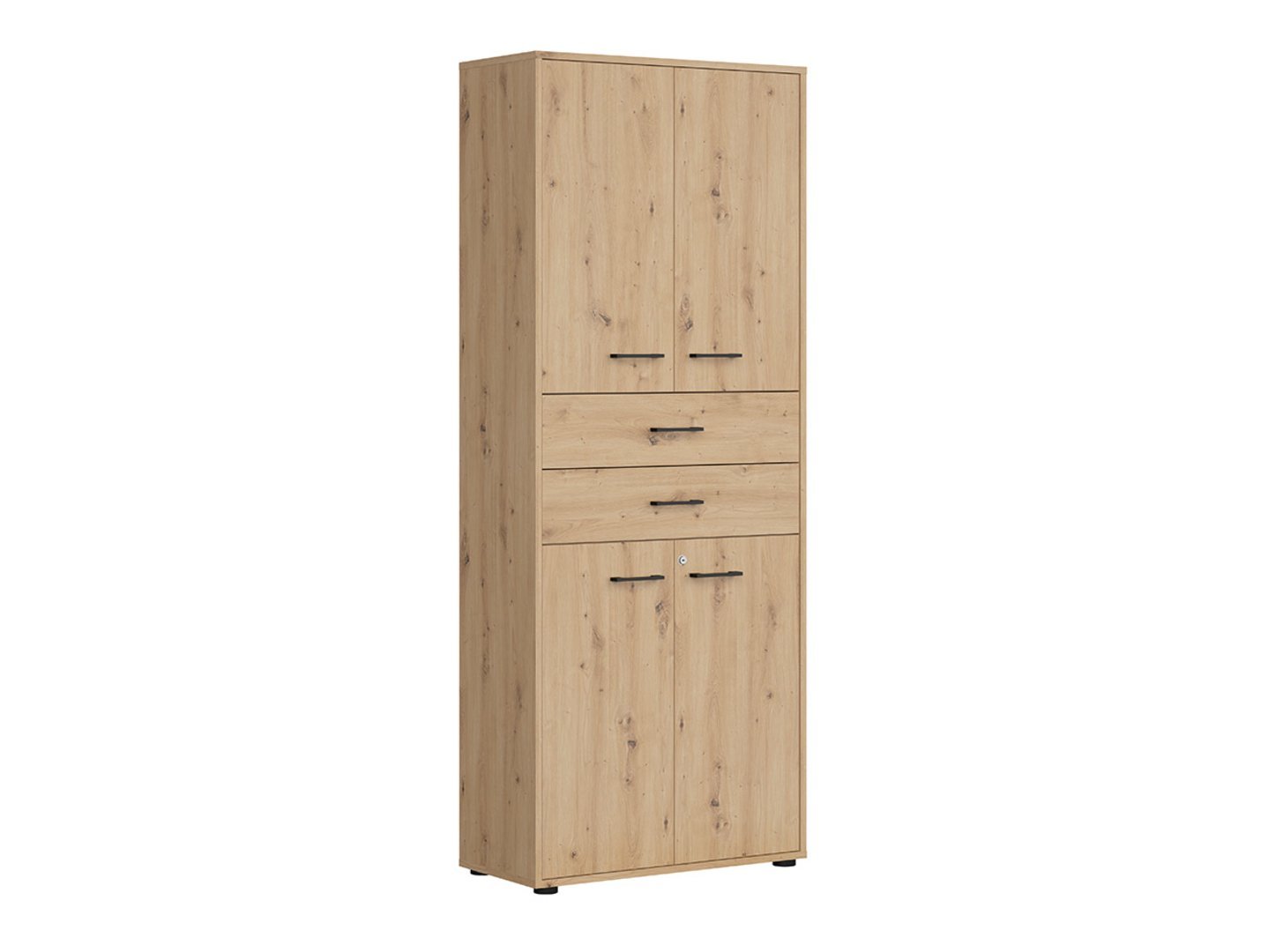 Four-door bookcase with two drawers, closed, SPACE OFFICE, 80 cm, oak imitation - Image 5
