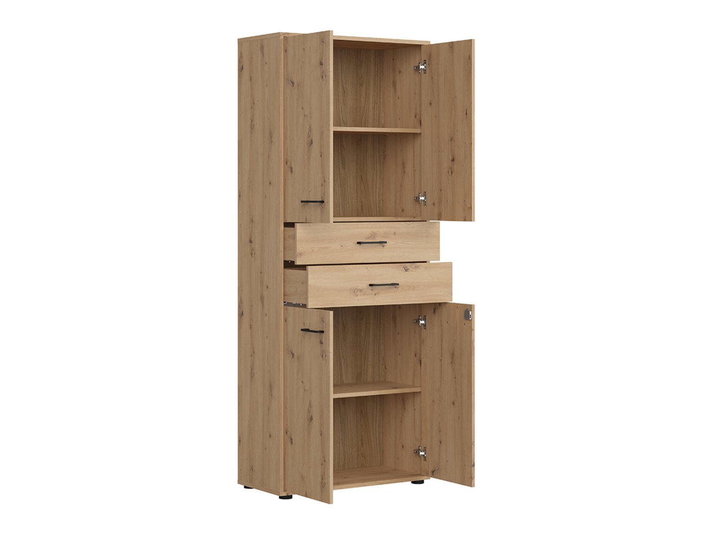 Four-door bookcase with two drawers, closed, SPACE OFFICE, 80 cm, oak imitation