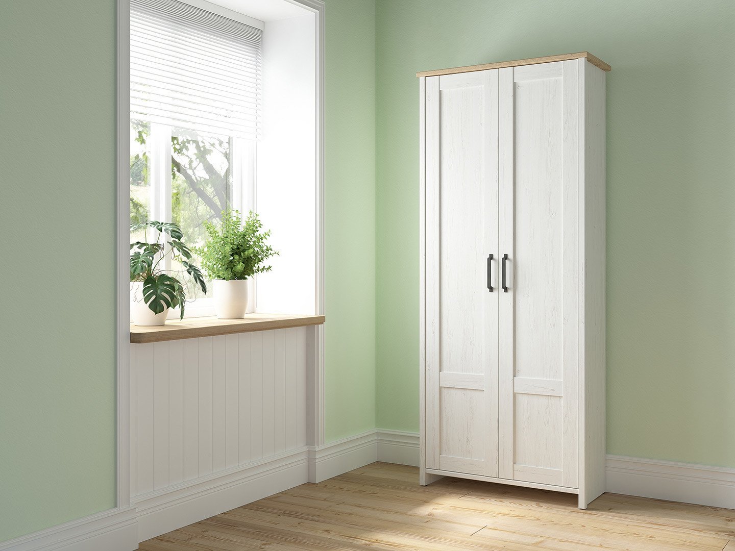 LOKSA two-door bookcase, 84.5 cm, Andersen pine, white - Image 3