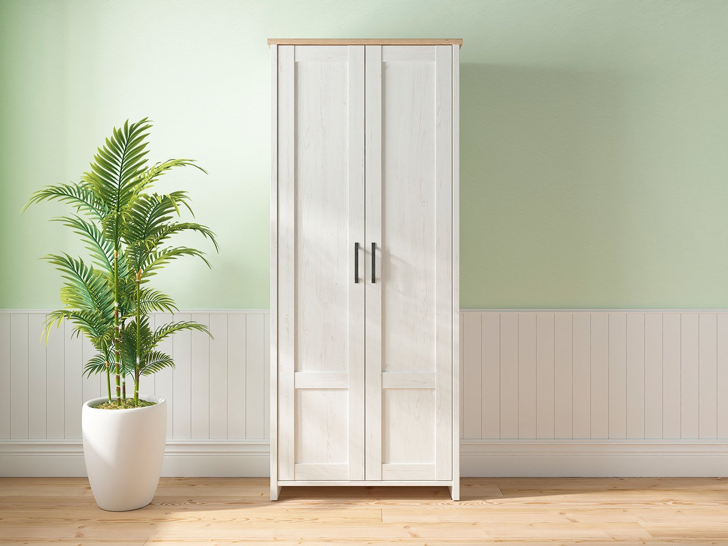 LOKSA two-door bookcase, 84.5 cm, Andersen pine, white - Image 4